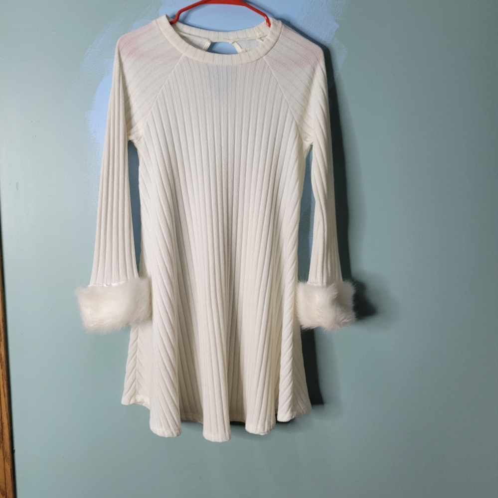 All:Row Ribbed Fuzzy Cuff White Sweater Dress Size S